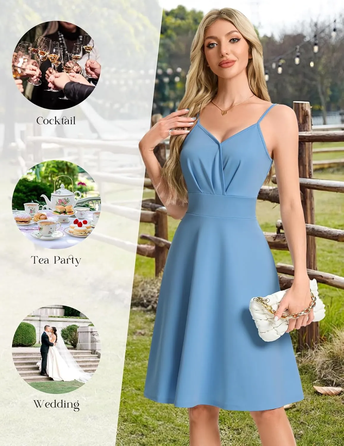 HomRain Women's Cocktail Party Dress V-Neck & Strap Dresses for Women Casual Swing Wedding Guest Dress