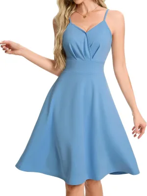 HomRain Women's Cocktail Party Dress V-Neck & Strap Dresses for Women Casual Swing Wedding Guest Dress