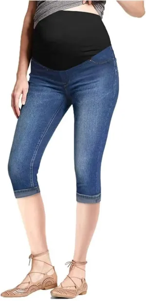 Hybrid & Company High Waist Maternity Stretch Denim Capri Jeans Slim Boot Cut Fit for Women
