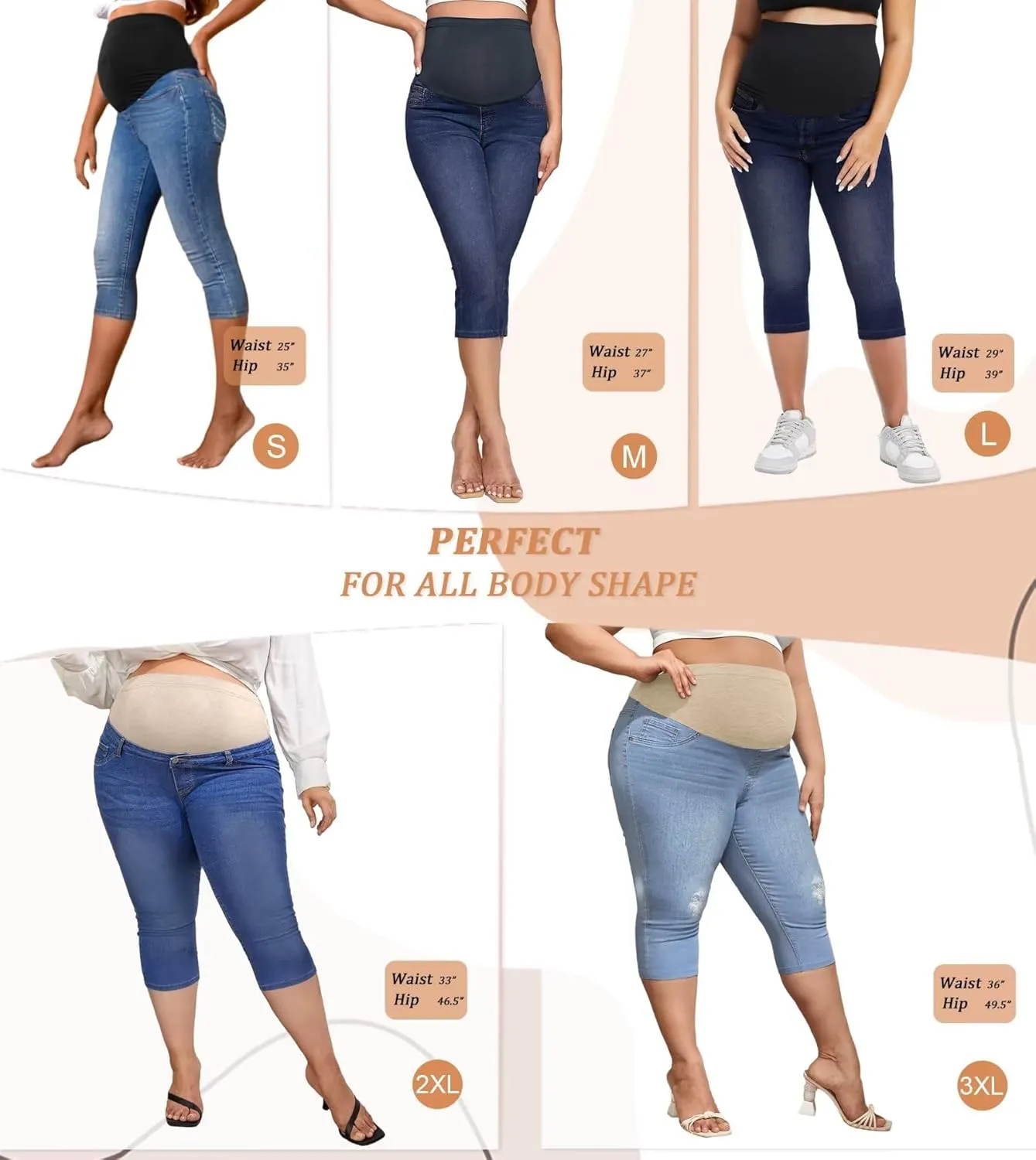 Hybrid & Company High Waist Maternity Stretch Denim Capri Jeans Slim Boot Cut Fit for Women