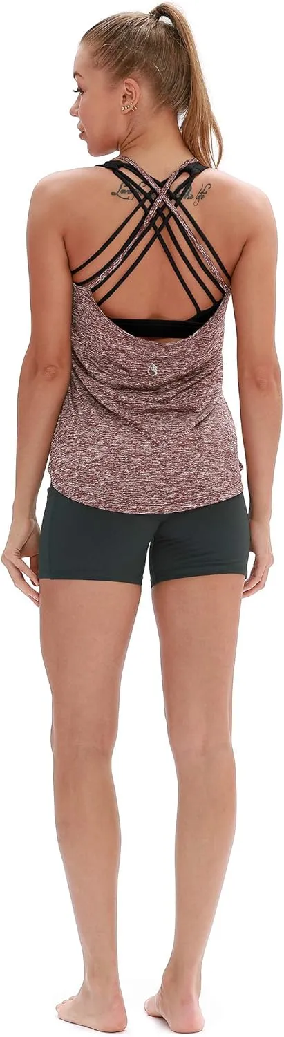 icyzone Workout Tank Tops for Women - Athletic Yoga Tops Open Back Strappy Running Shirts (Pack of 2)