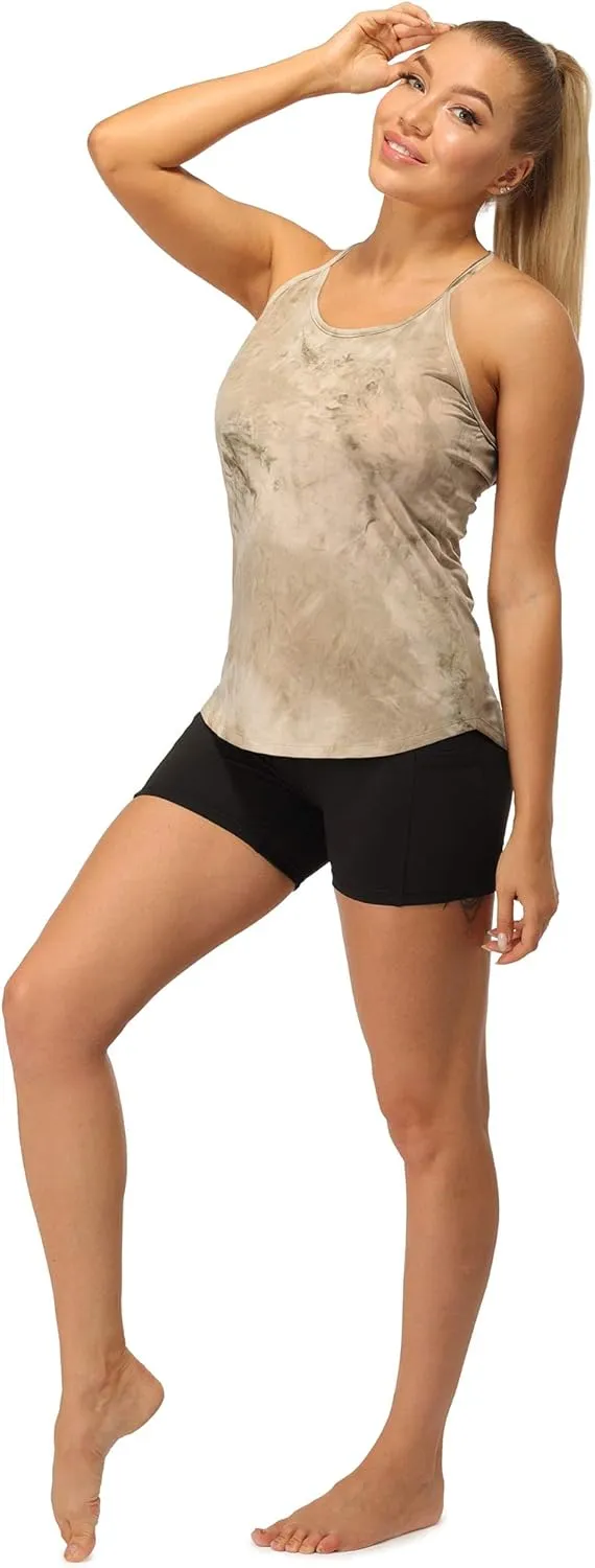 icyzone Workout Tank Tops for Women - Athletic Yoga Tops Open Back Strappy Running Shirts (Pack of 2)