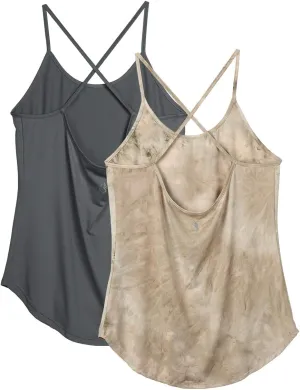 icyzone Workout Tank Tops for Women - Athletic Yoga Tops Open Back Strappy Running Shirts (Pack of 2)