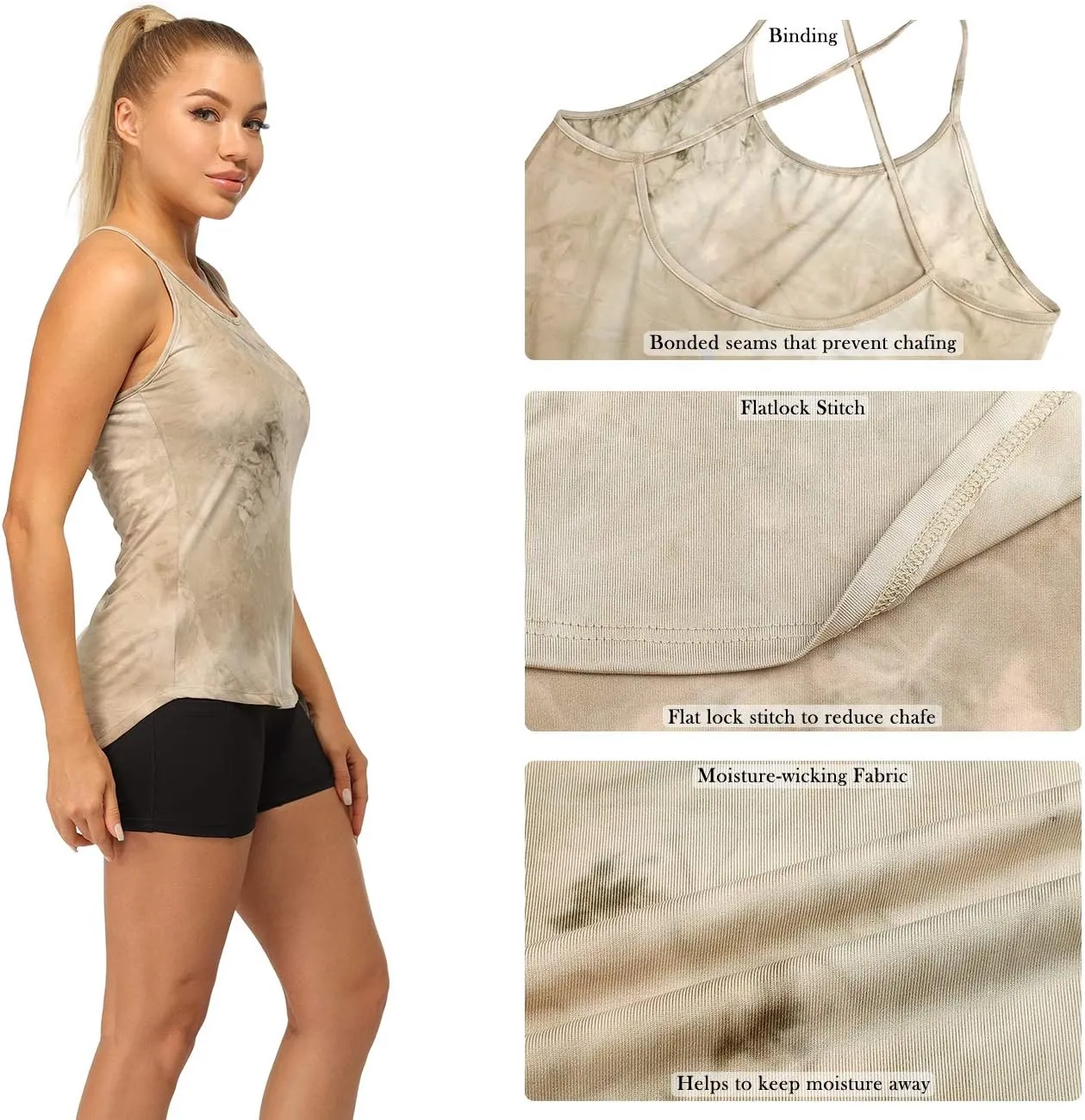 icyzone Workout Tank Tops for Women - Athletic Yoga Tops Open Back Strappy Running Shirts (Pack of 2)
