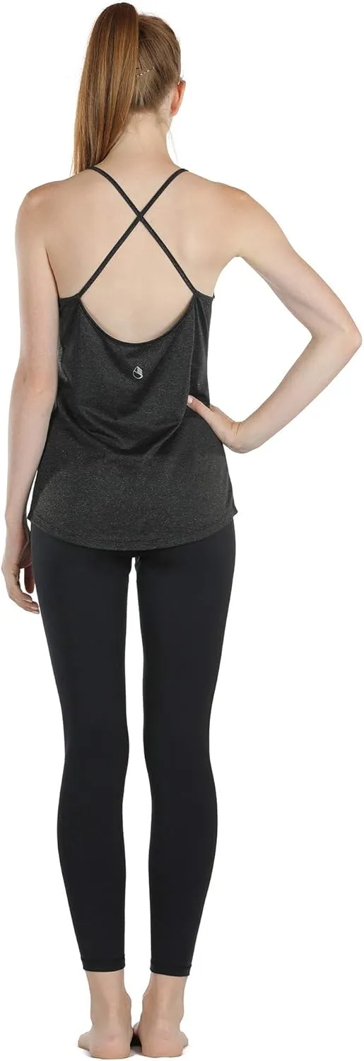 icyzone Workout Tank Tops for Women - Athletic Yoga Tops Open Back Strappy Running Shirts (Pack of 2)