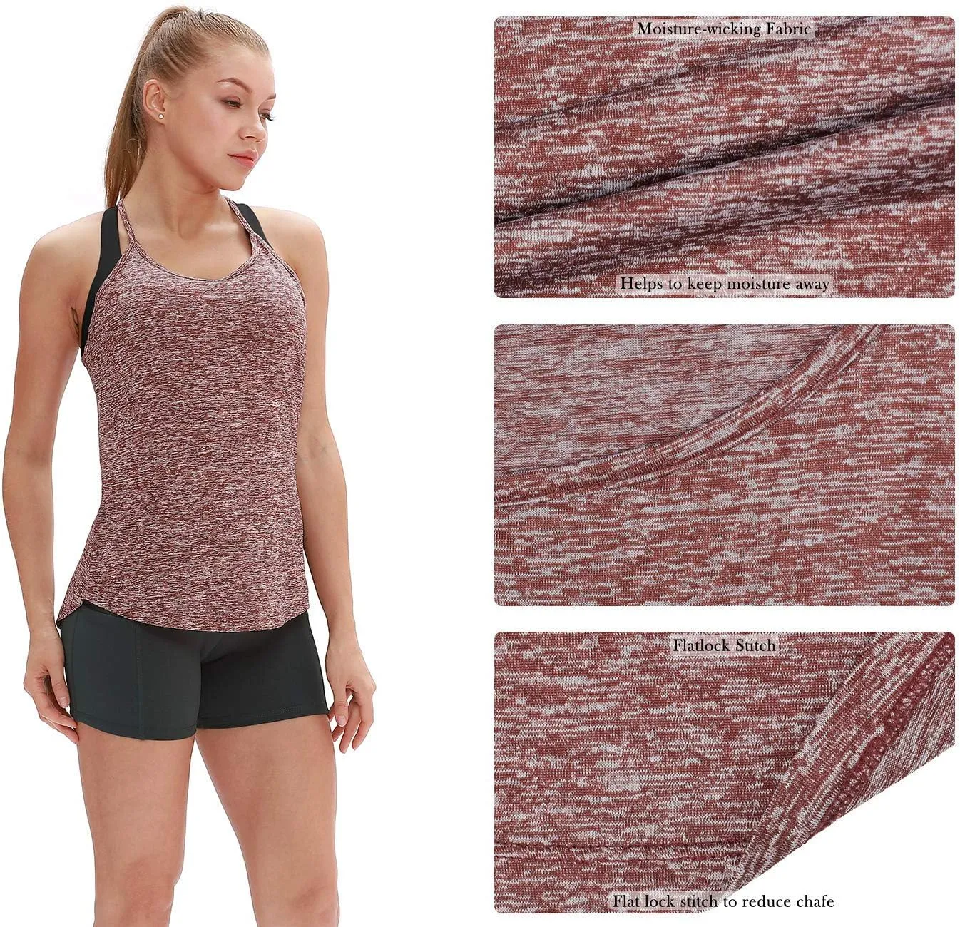 icyzone Workout Tank Tops for Women - Athletic Yoga Tops Open Back Strappy Running Shirts (Pack of 2)