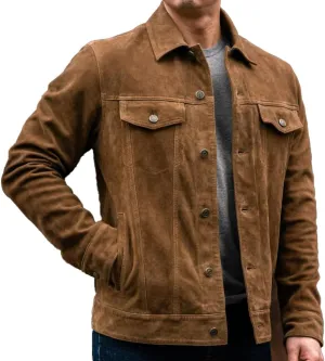 Isaac & David Chicago Men's Vintage Trucker Suede Leather Jacket - Denim Biker Cafe Racer Causal Western Cowboy Jacket