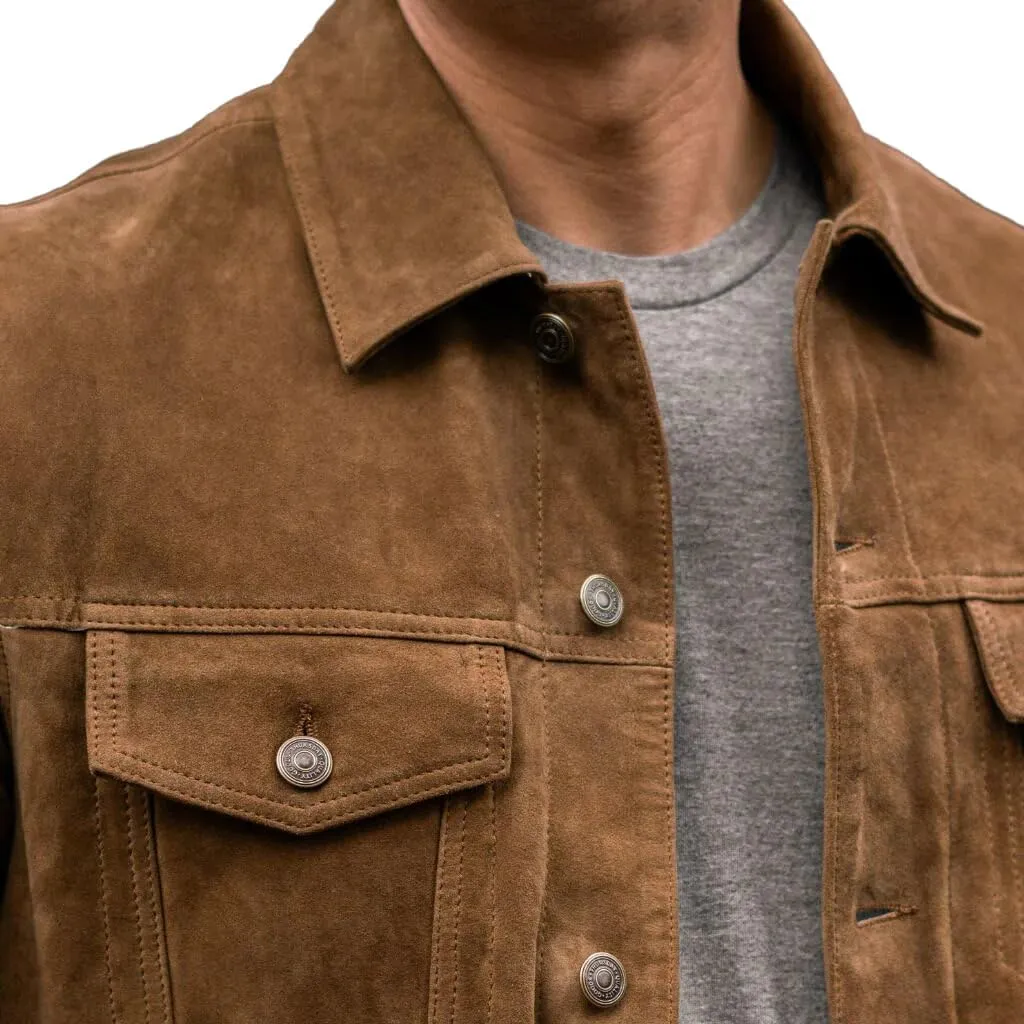 Isaac & David Chicago Men's Vintage Trucker Suede Leather Jacket - Denim Biker Cafe Racer Causal Western Cowboy Jacket