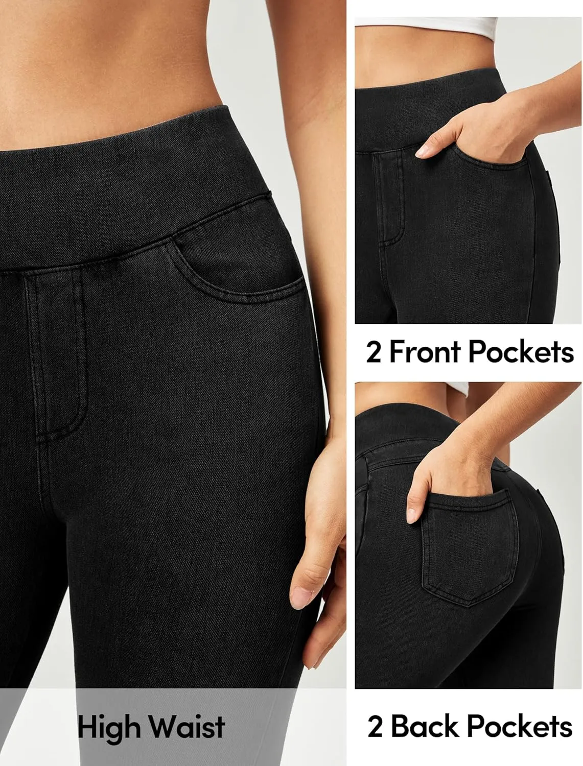 IUGA Jeggings for Women Pull On Capri Jeans Stretchy Jean Capris High Waisted Denim Capri Leggings Casual Pants with Pockets