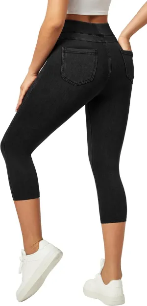 IUGA Jeggings for Women Pull On Capri Jeans Stretchy Jean Capris High Waisted Denim Capri Leggings Casual Pants with Pockets