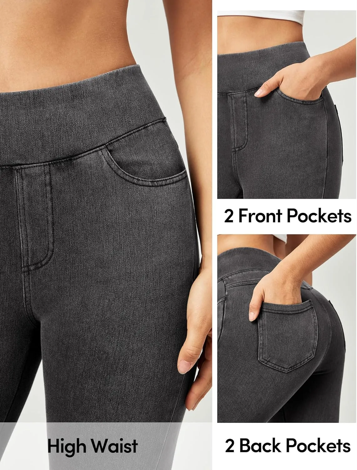 IUGA Jeggings for Women Pull On Capri Jeans Stretchy Jean Capris High Waisted Denim Capri Leggings Casual Pants with Pockets