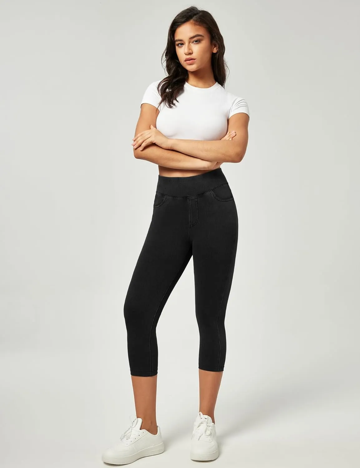 IUGA Jeggings for Women Pull On Capri Jeans Stretchy Jean Capris High Waisted Denim Capri Leggings Casual Pants with Pockets