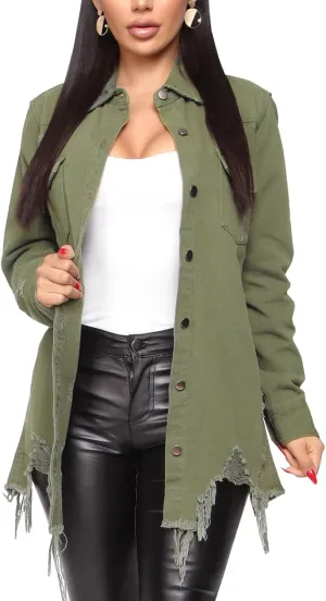 Jean Jacket for Women Distressed Long Sleeve Oversized Denim Trucker Jackets Coat