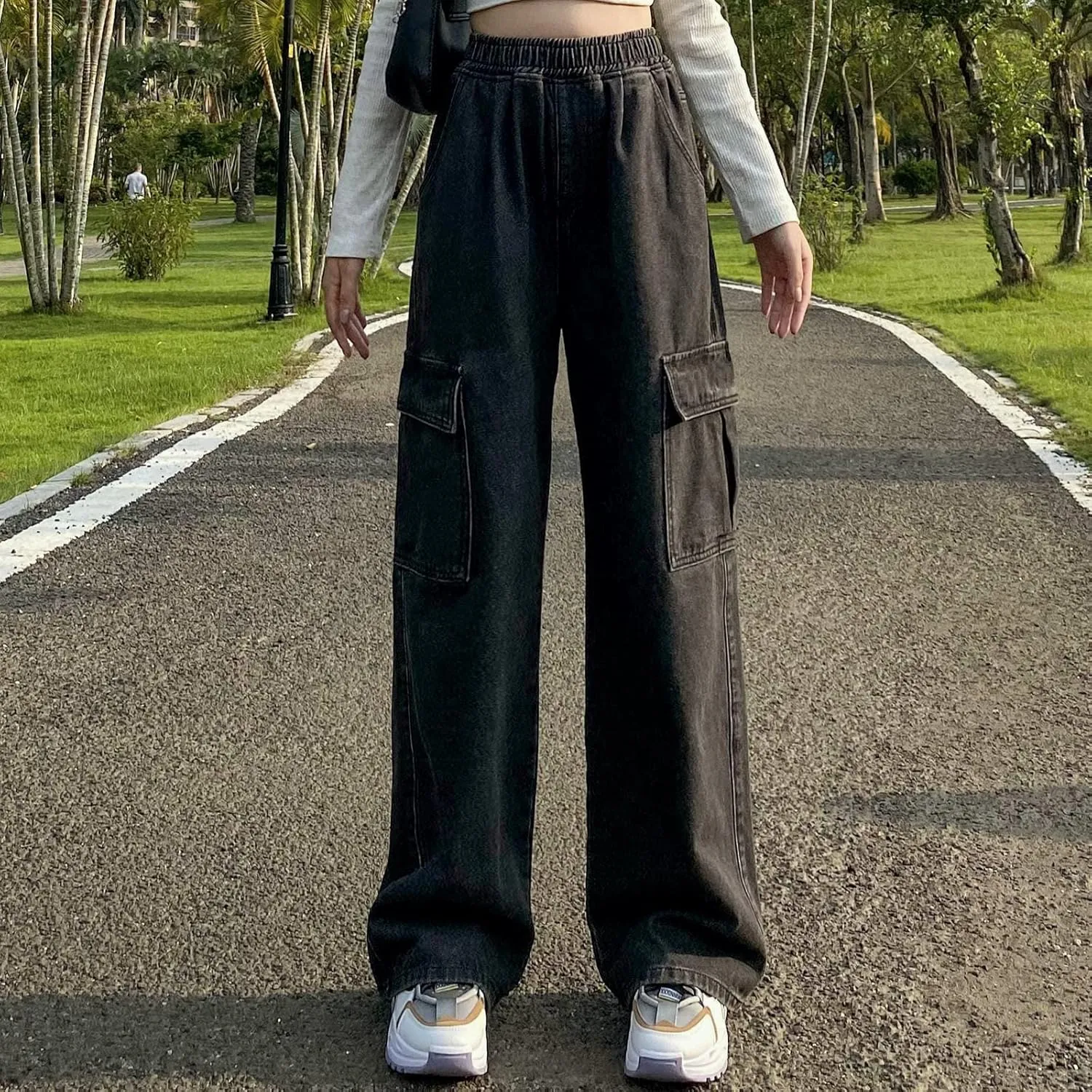 Jeans for Women Baggy Cargo Pants Men Y2K Parachute Pants with Pockets