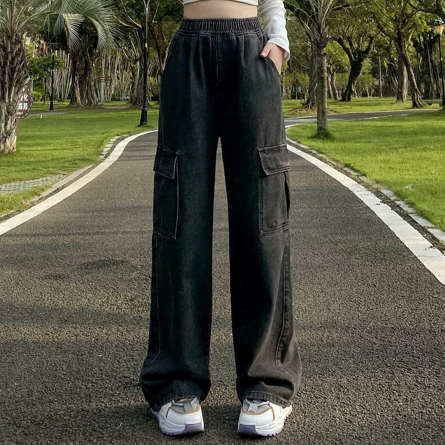 Jeans for Women Baggy Cargo Pants Men Y2K Parachute Pants with Pockets