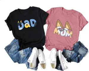 JINTING Dog Mom Shirt Mom and Dad Shirts Couple Outfit T-Shirt Casual Letter Graphic Top Tees