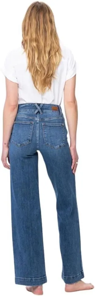 Judy Blue Women's High-Rise Double Button Waistband Wide Leg Jeans