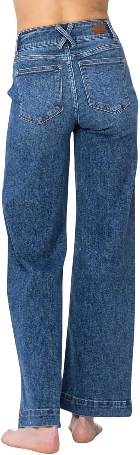Judy Blue Women's High-Rise Double Button Waistband Wide Leg Jeans
