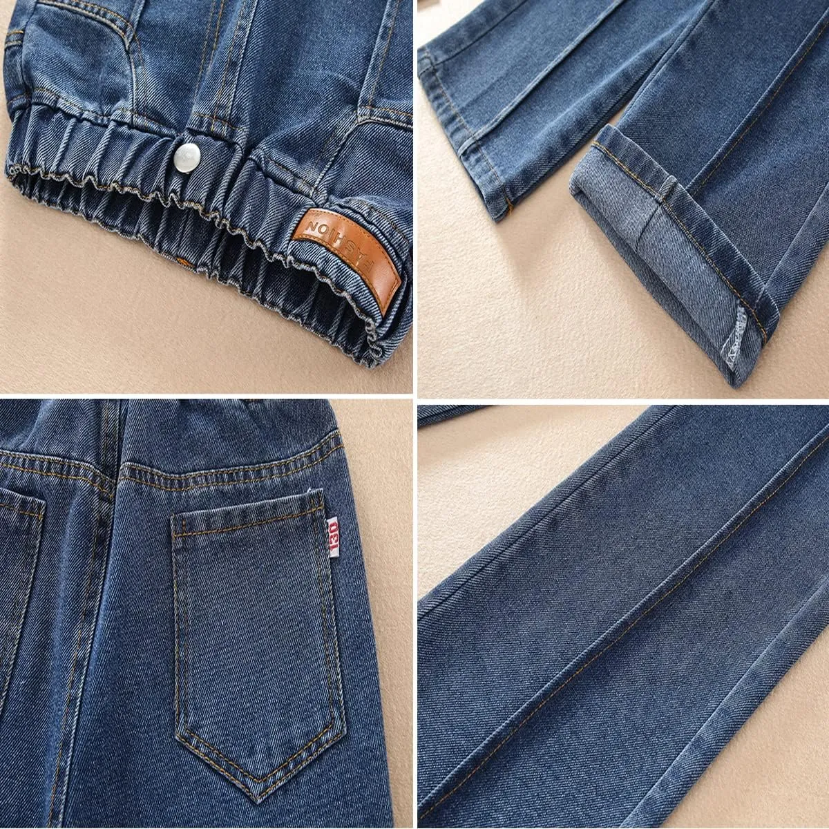 Kids Girls' Fashion Elastic Waist Wide Leg Baggy Denim Pants Straight Washed Loose Jeans Age 5-14 Years