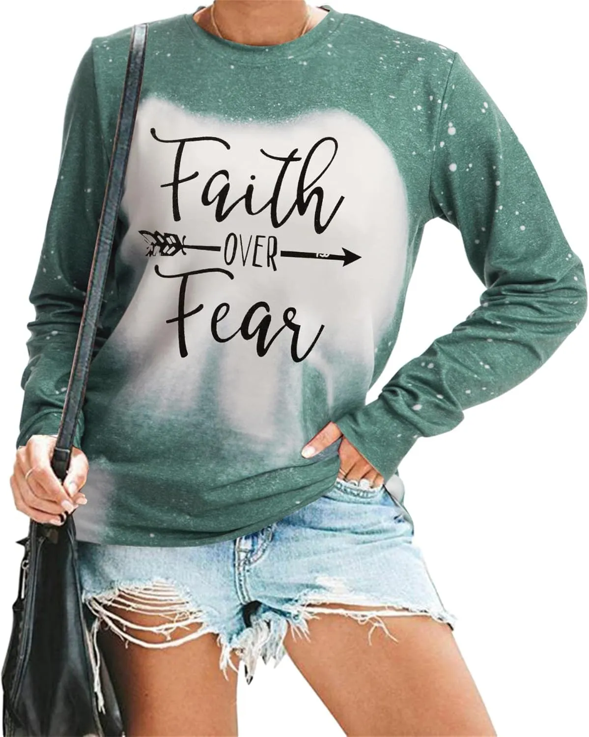 KNEYATTA Women Faith Over Fear Pullover Christian Letter Inspirational Sweatshirt Crewneck Long Sleeve Fall tee Shirt