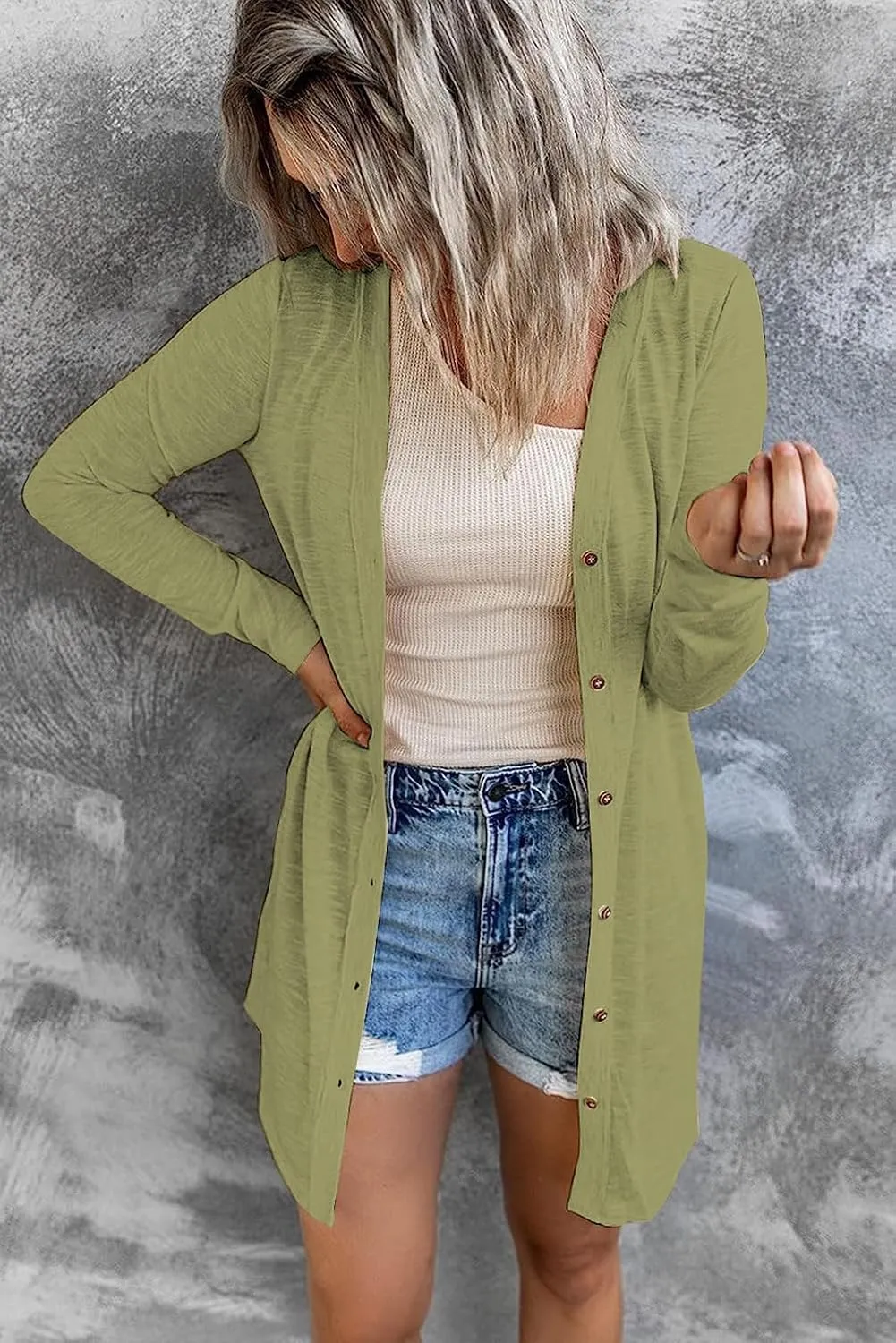 Ladlop Womens Lightweight Open Front Cardigan Casual Long Sleeve Button Down Loose Fall Cardigans