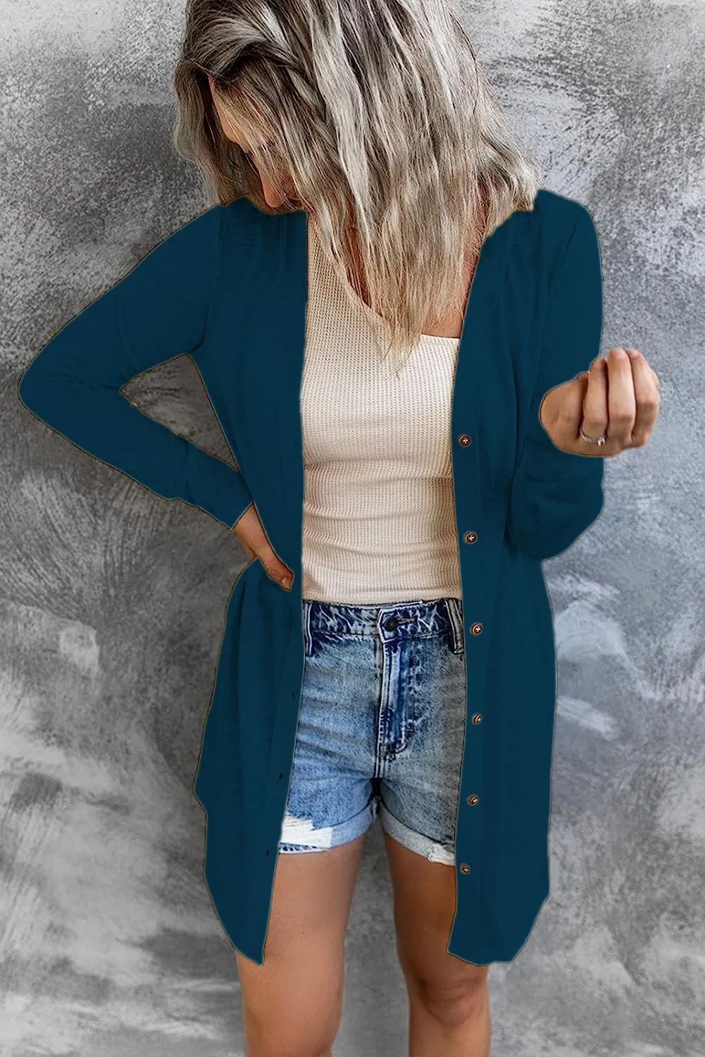 Ladlop Womens Lightweight Open Front Cardigan Casual Long Sleeve Button Down Loose Fall Cardigans