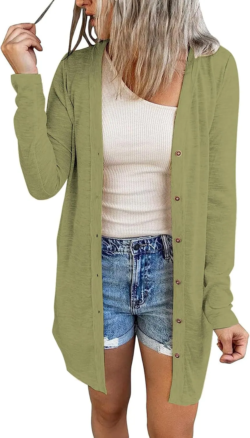 Ladlop Womens Lightweight Open Front Cardigan Casual Long Sleeve Button Down Loose Fall Cardigans