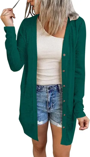 Ladlop Womens Lightweight Open Front Cardigan Casual Long Sleeve Button Down Loose Fall Cardigans