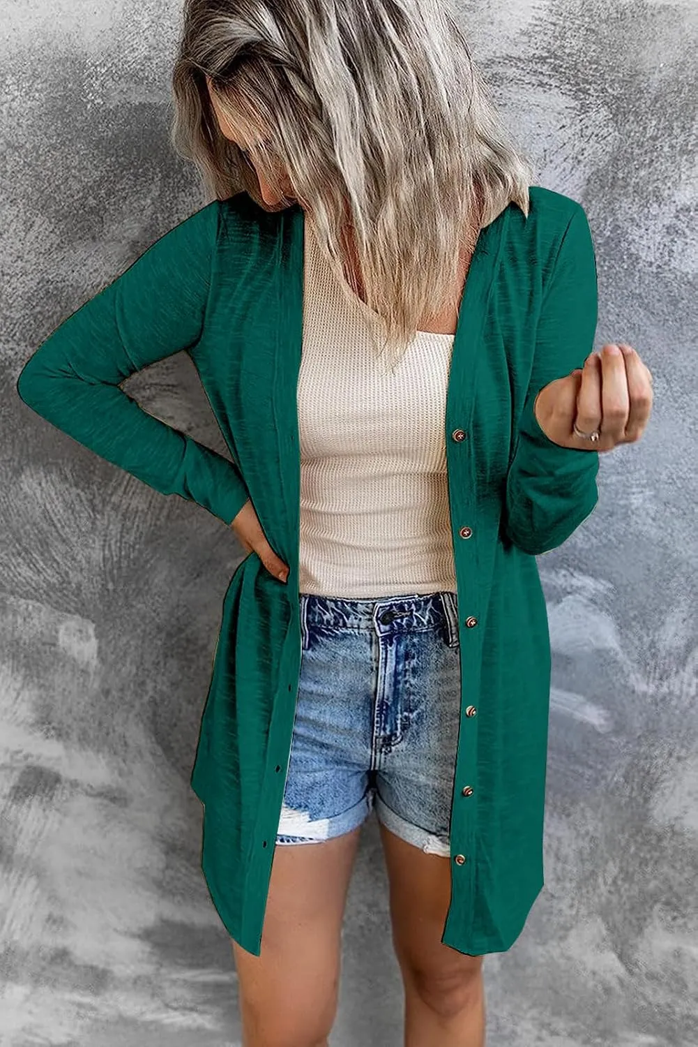 Ladlop Womens Lightweight Open Front Cardigan Casual Long Sleeve Button Down Loose Fall Cardigans
