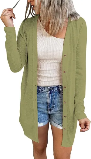 Ladlop Womens Lightweight Open Front Cardigan Casual Long Sleeve Button Down Loose Fall Cardigans