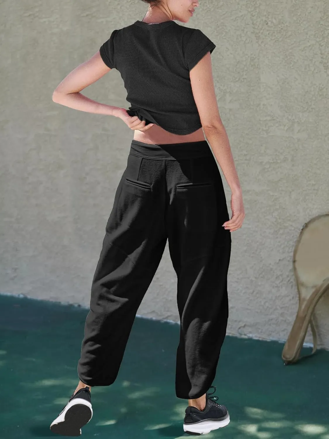 LAMISSCHE Oversized Barrel Lounge Pants Women Wide Leg Sweatpants with Pockets Baggy Cropped Pants