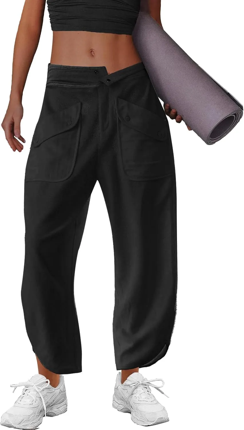 LAMISSCHE Oversized Barrel Lounge Pants Women Wide Leg Sweatpants with Pockets Baggy Cropped Pants
