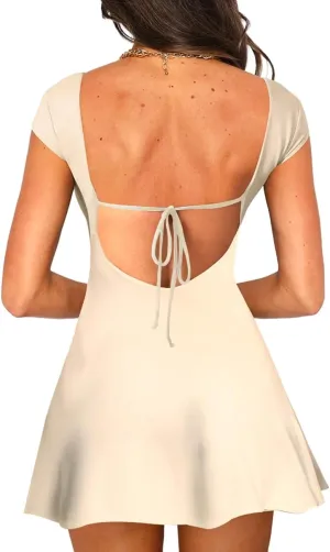 Lancifolium Y2k Square Neck Backless A-line Mini Sun Dresses for Women Summer 2024 Elegant Cocktail Party Sundress