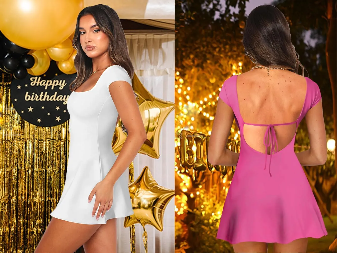 Lancifolium Y2k Square Neck Backless A-line Mini Sun Dresses for Women Summer 2024 Elegant Cocktail Party Sundress