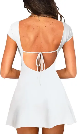 Lancifolium Y2k Square Neck Backless A-line Mini Sun Dresses for Women Summer 2024 Elegant Cocktail Party Sundress