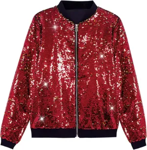 Lars Amadeus Sequin Varsity Jacket for Men's Zipper Party Disco Flip-Sequin Shiny Bomber Jackets