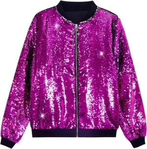 Lars Amadeus Sequin Varsity Jacket for Men's Zipper Party Disco Flip-Sequin Shiny Bomber Jackets