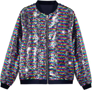 Lars Amadeus Sequin Varsity Jacket for Men's Zipper Party Disco Flip-Sequin Shiny Bomber Jackets