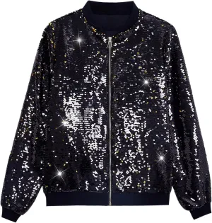 Lars Amadeus Sequin Varsity Jacket for Men's Zipper Party Disco Flip-Sequin Shiny Bomber Jackets