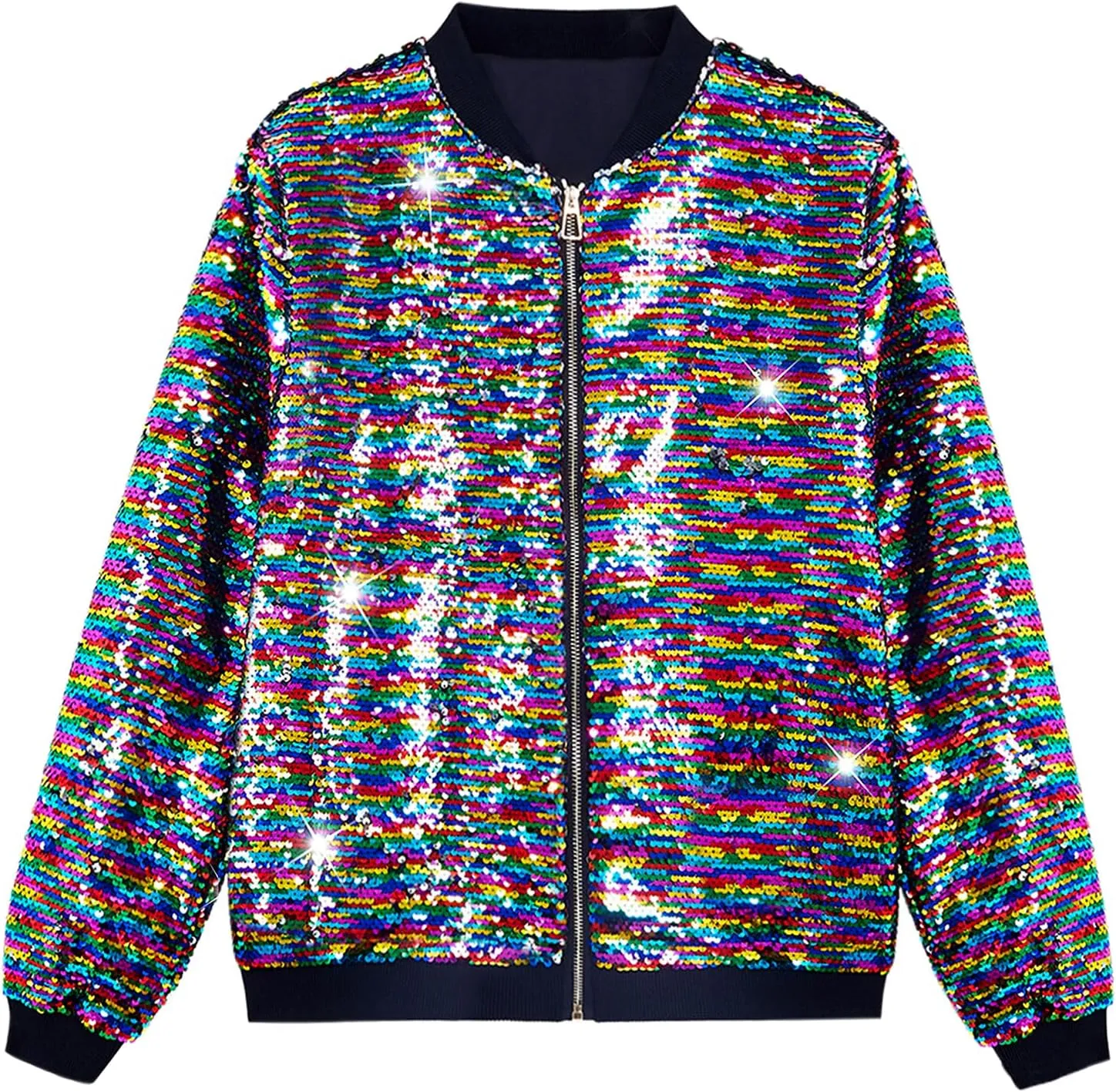 Lars Amadeus Sequin Varsity Jacket for Men's Zipper Party Disco Flip-Sequin Shiny Bomber Jackets