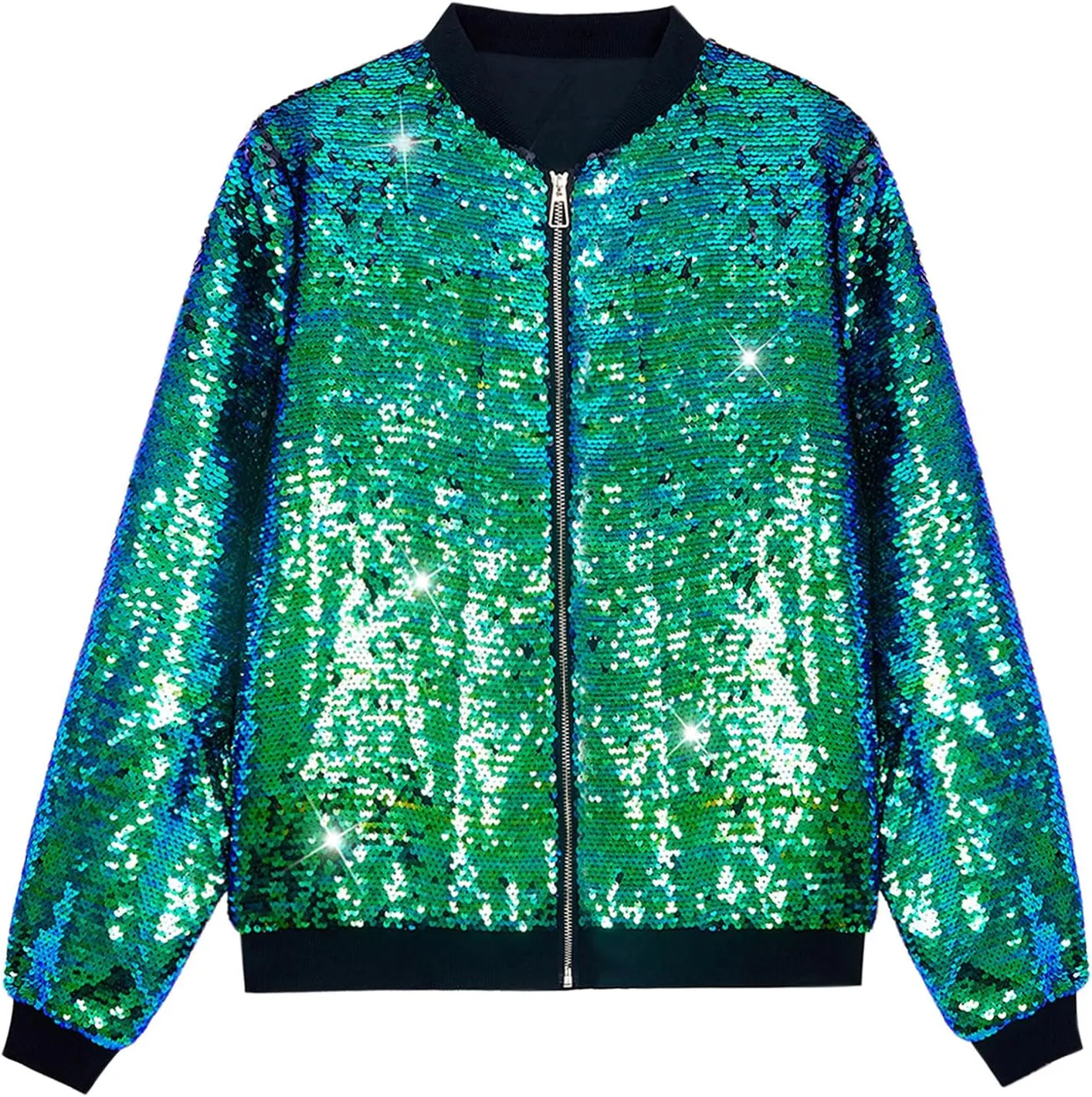 Lars Amadeus Sequin Varsity Jacket for Men's Zipper Party Disco Flip-Sequin Shiny Bomber Jackets