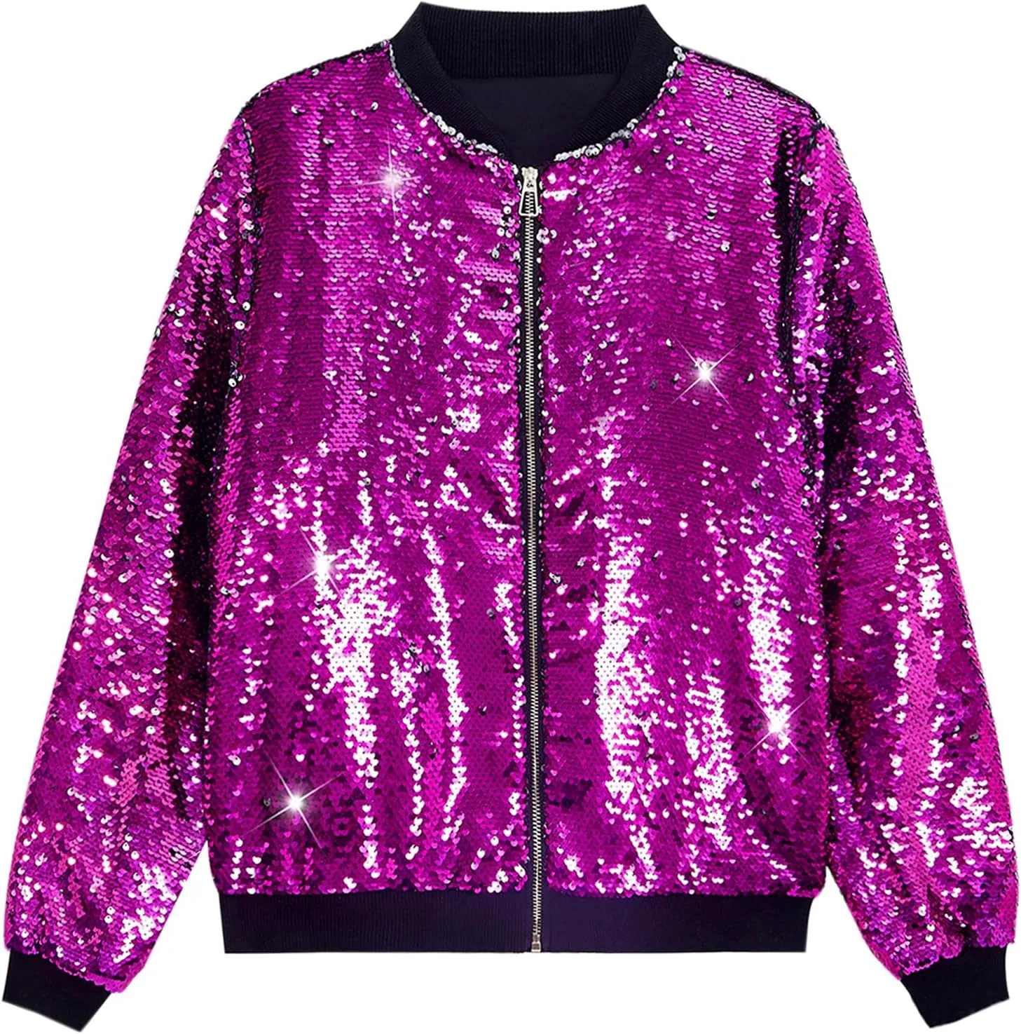 Lars Amadeus Sequin Varsity Jacket for Men's Zipper Party Disco Flip-Sequin Shiny Bomber Jackets