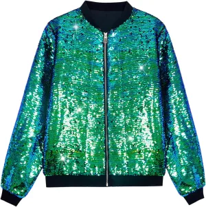 Lars Amadeus Sequin Varsity Jacket for Men's Zipper Party Disco Flip-Sequin Shiny Bomber Jackets