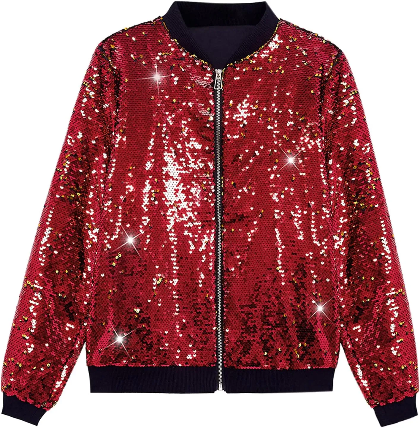 Lars Amadeus Sequin Varsity Jacket for Men's Zipper Party Disco Flip-Sequin Shiny Bomber Jackets