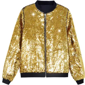 Lars Amadeus Sequin Varsity Jacket for Men's Zipper Party Disco Flip-Sequin Shiny Bomber Jackets