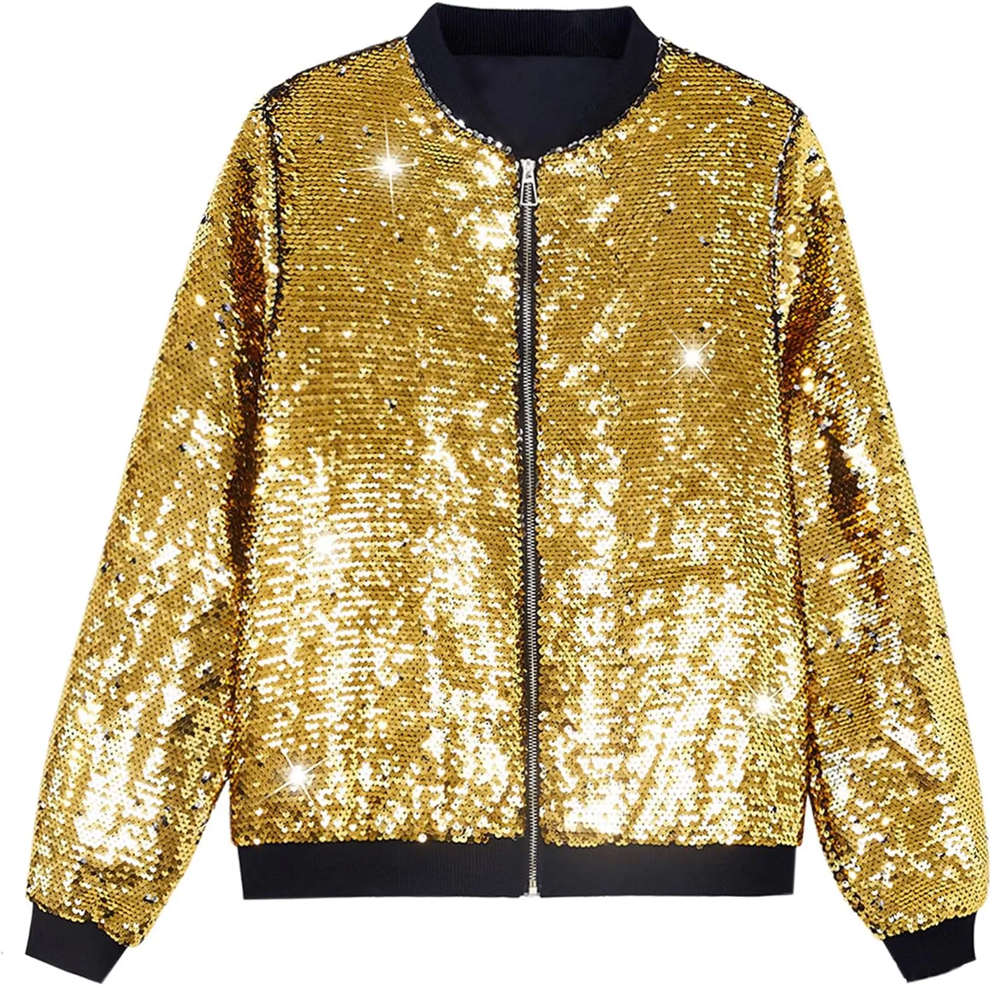 Lars Amadeus Sequin Varsity Jacket for Men's Zipper Party Disco Flip-Sequin Shiny Bomber Jackets