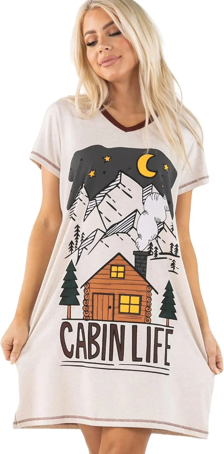 Lazy One Women's Nightgown, Funny V-Neck Sleep Shirt for Women, Novelty Pajama Shirts