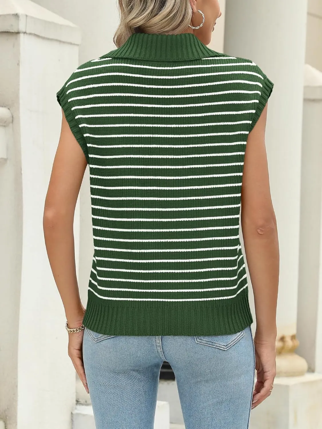 LILLUSORY Women's V Neck Cap Sleeve Sweater Vest Sleeveless Collared Striped Knit Tank Tops 2025 Casual Trendy Outfits