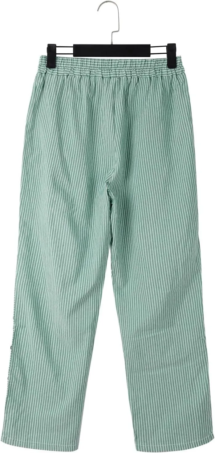 Linen Crop Pants for Women Elastic Waistband High Waistband Pocket Pants Side Nine Point Loose Casual