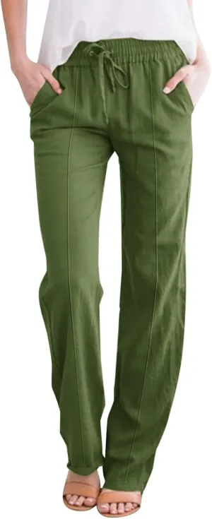 Linen Pants Capri Pants Cotton Linen High Waisted Trousers Casual Summer Lounge Trousers